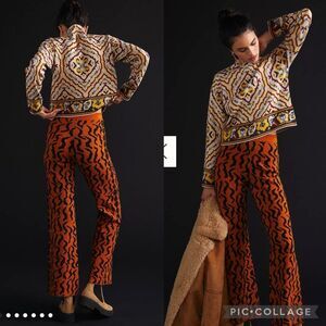 Anthropologie Contrast Knit Sweater Pants Women’s Large Brown Black High Rise